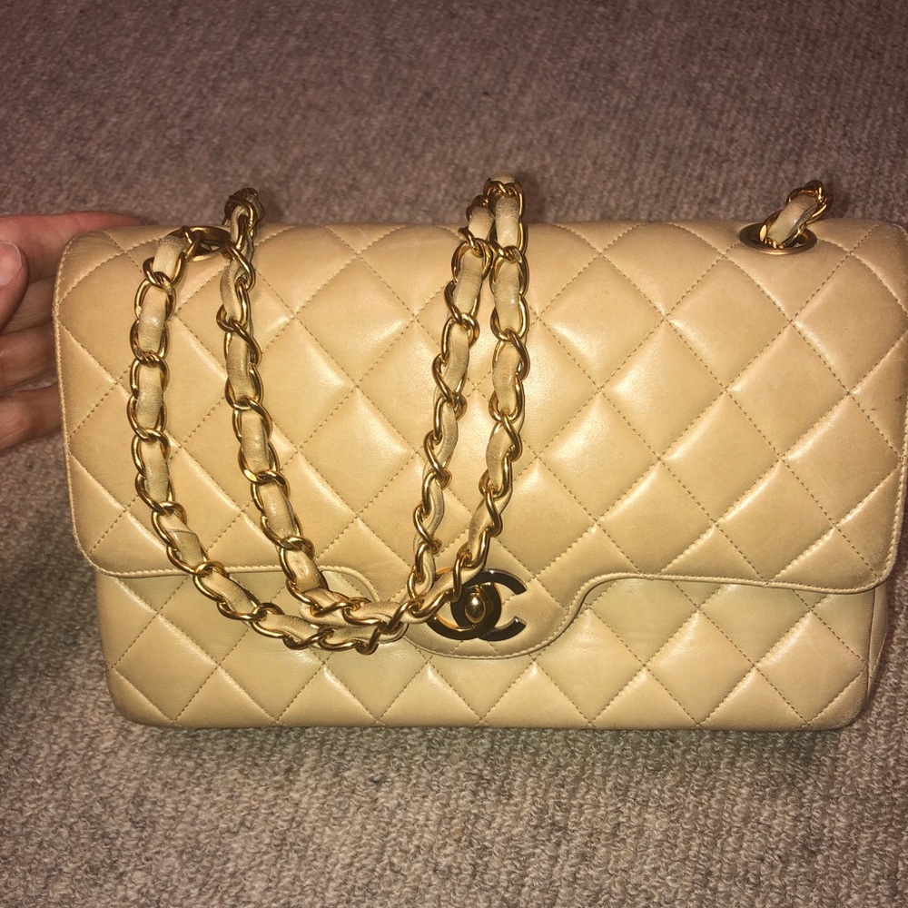 CHANEL Classic Small Double Flap￼ Beige 24K Gold Hardware ￼bag
